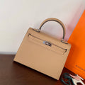 HM KELLY 25CM BEIGE EPSOM LEATHER SILVER HARDWARE