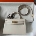 HM KELLY MINI 20 WHITE CHEVRE GOLD HARDWARE