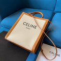 VERTICAL TOTE BAG 33 WHITE BROWN CANVAS AND CALFSKIN