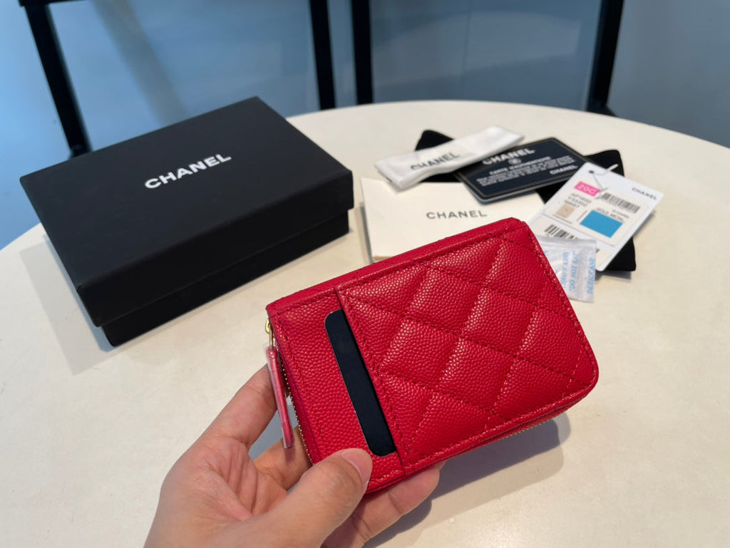 CC ZIPPED COIN PURSE 11 RED GRAINED CALFSKIN