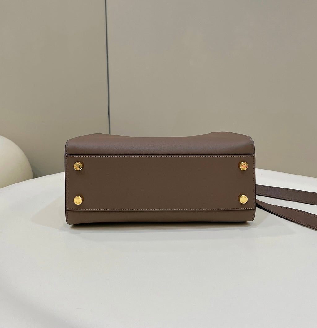 FENDI PEEKABOO 27 IN MOCHA BROWN CALFSKIN WITH GOLD HARDWARE