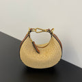 FENDIGRAPHY MINI 16 IN BEIGE STRAW AND BROWN CALFSKIN TRIM GOLD HARDWARE