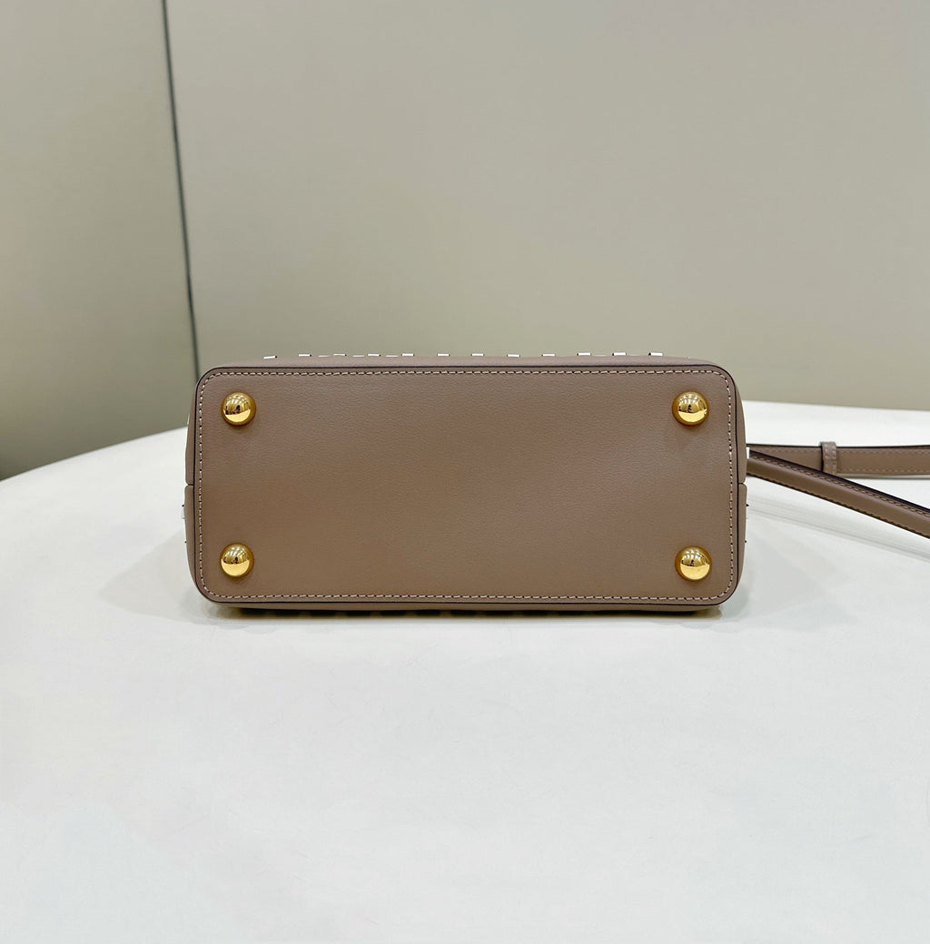 PEEKABOO 24 IN WHITE MIX BROWN INTERLACED CALFSKIN GOLD HARDWARE