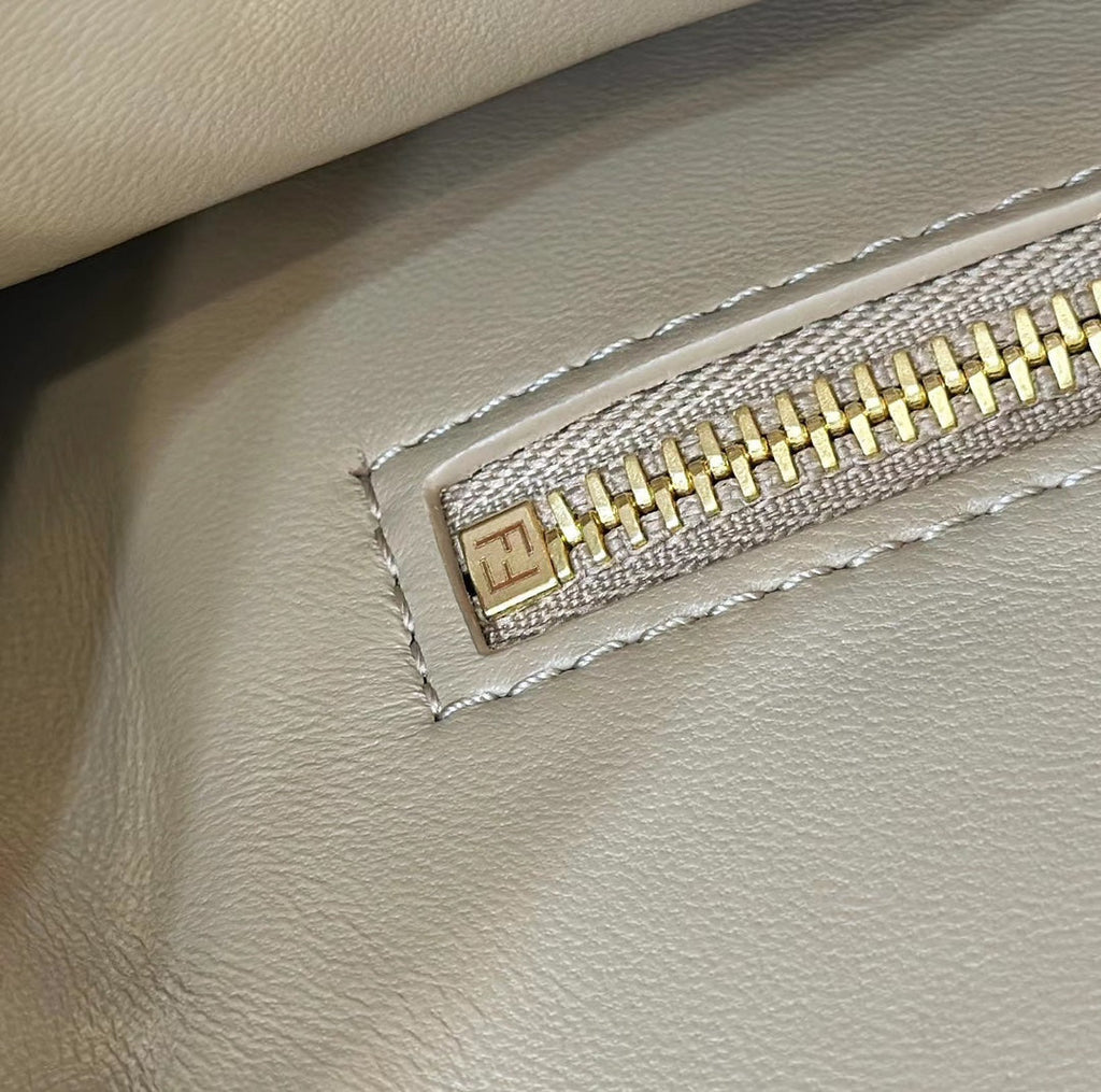 PEEKABOO 24 IN WHITE MIX BROWN INTERLACED CALFSKIN GOLD HARDWARE