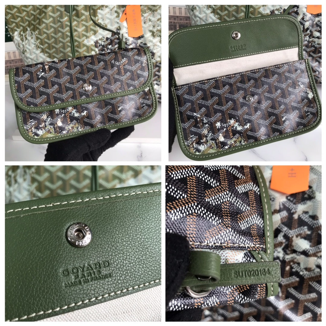 SAINT LOUIS PM BAG 34 IN GREEN MIX BLACK GOYARDINE CANVAS