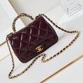 FLAP BAG WITH TOP HANDLE 19 IN WINE RED OIL-WAX LAMBSKIN GOLD HARDWARE