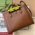 MEDIUM DIANA TOTE BAG 35 IN BROWN LACQUER CALFSKIN BAMBOO HANDLE