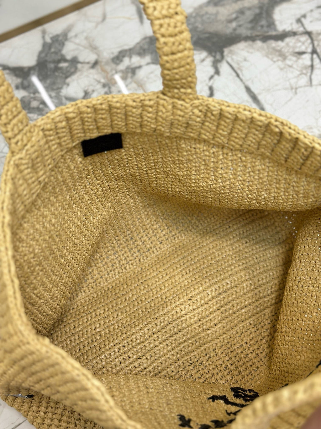 Prada 40 Cm Raffia Crochet Neutral Straw Tote Bag