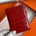 HERM MC¬≤ Euclide Card Holder in Red Shiny Alligator Leather