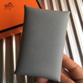 HERM Calvi Card Holder In Blue Lin Epsom Leather
