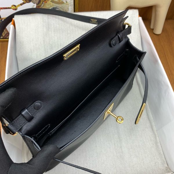 HERM Kelly Elan Handmade Bag In Black Chevre Mysore Leather