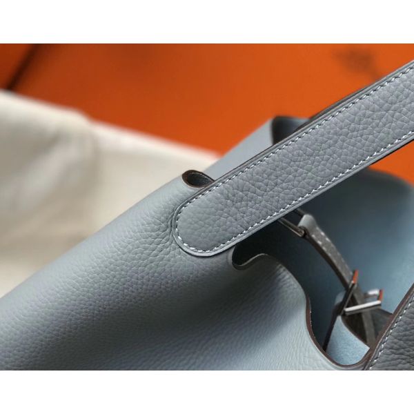 HERM Picotin Lock 18 Bag In Blue Lin Clemence Leather
