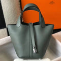 HERM Picotin Lock 18 Bag In Vert Amande Clemence Leather