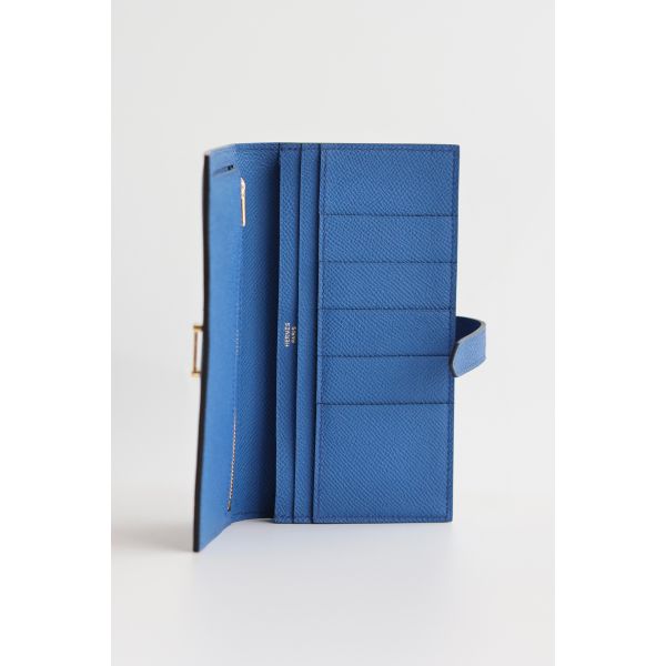 HERM Bearn Long Handmade Wallet in Blue France Epsom Calfskin