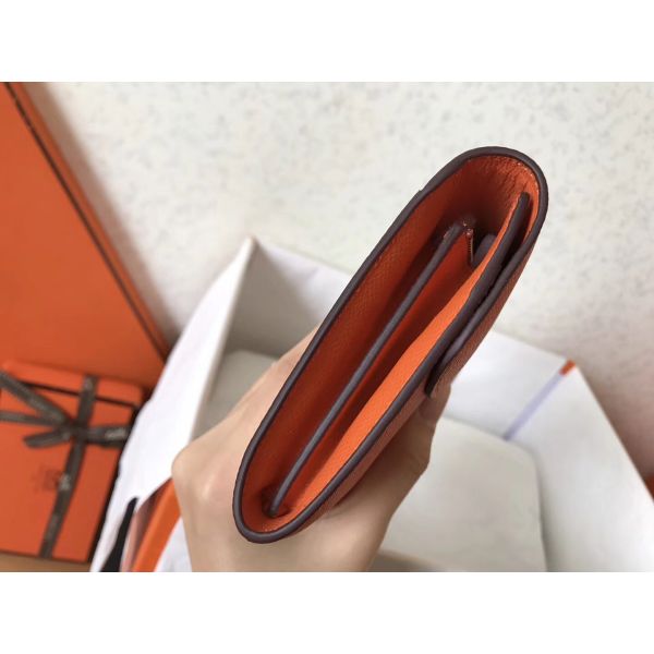 HERM Constance Long Wallet In Orange Epsom Leather
