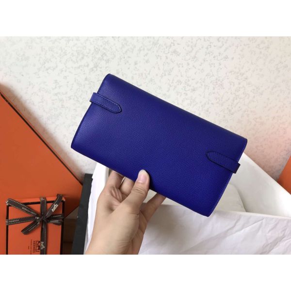 HERM Kelly Classic Long Wallet In Blue Electric Epsom Leather