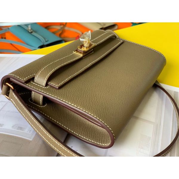 HERM Kelly Classique To Go Wallet In Taupe Epsom Calfskin