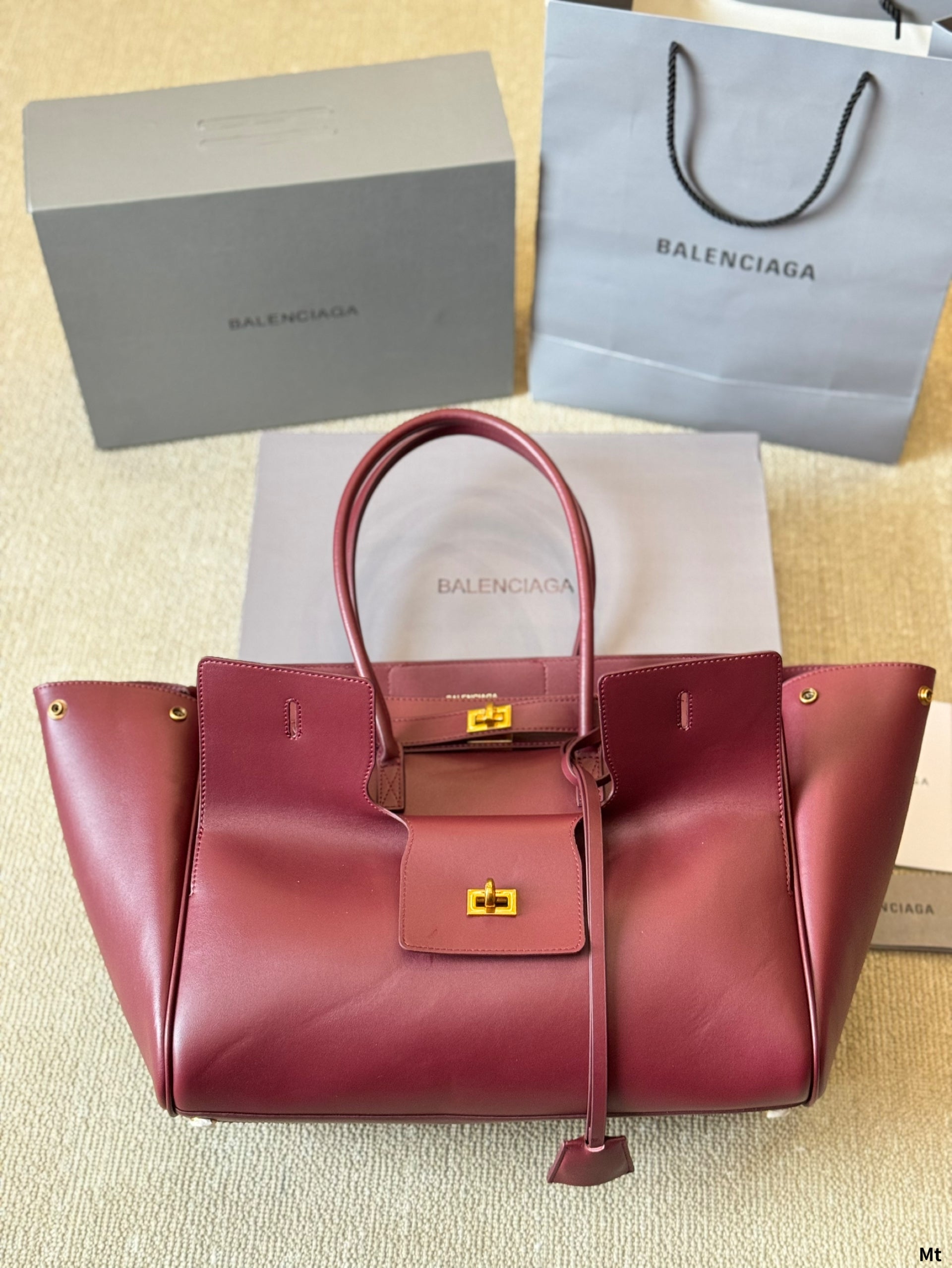 BEL AIR CARRY ALL BAG 37 IN BURGUNDY RED NAPPA LAMBSKIN GOLD HARDWARE