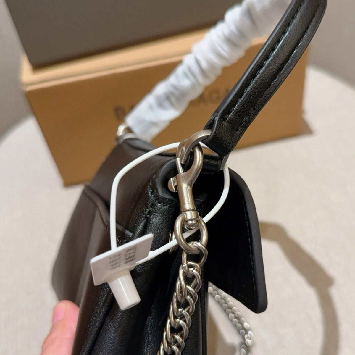 RODEO NANO BAG WITH CHAIN 17 IN BLACK SMOOTH CALFSKIN SILVER HARDWARE
