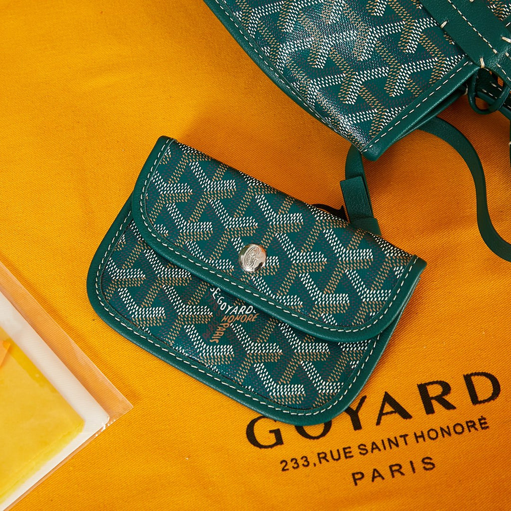ANJOU MINI BAG 20 IN GREEN GOYARDINE CANVAS AND CALFSKIN WITH CARTOON PATCH