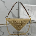 TRIANGLE BAG 26 IN BEIGE WOVEN RAFFIA GOLD CHAIN