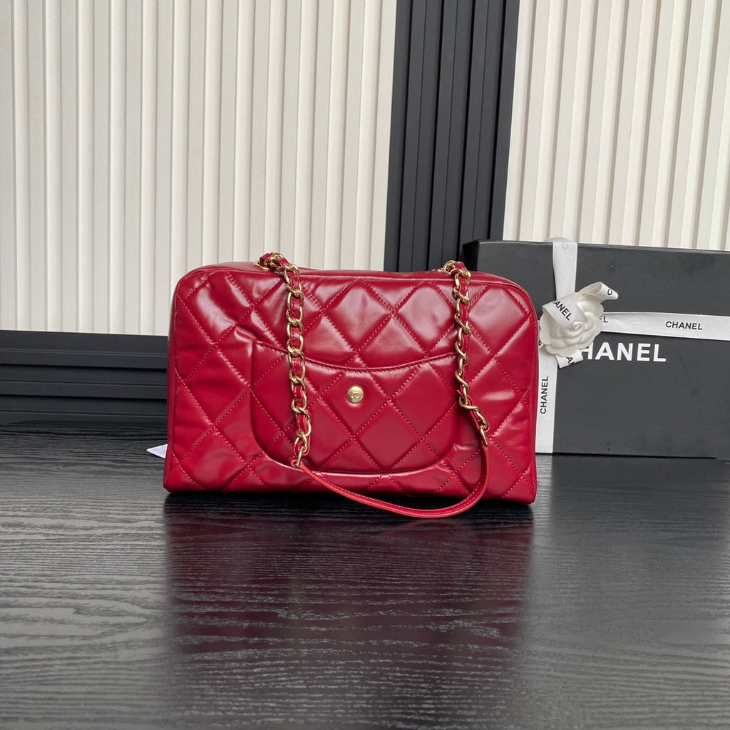 BOWLING BAG 29 IN RED CALFSKIN GOLD HARDWARE