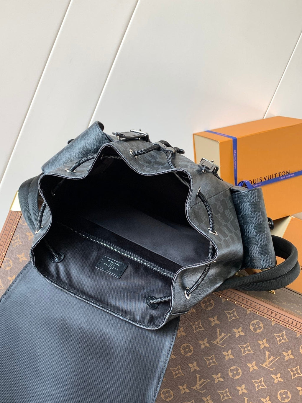 CHRISTOPHER MM BACKPACK 47 IN BLACK DAMIER GRAPHITE CANVAS
