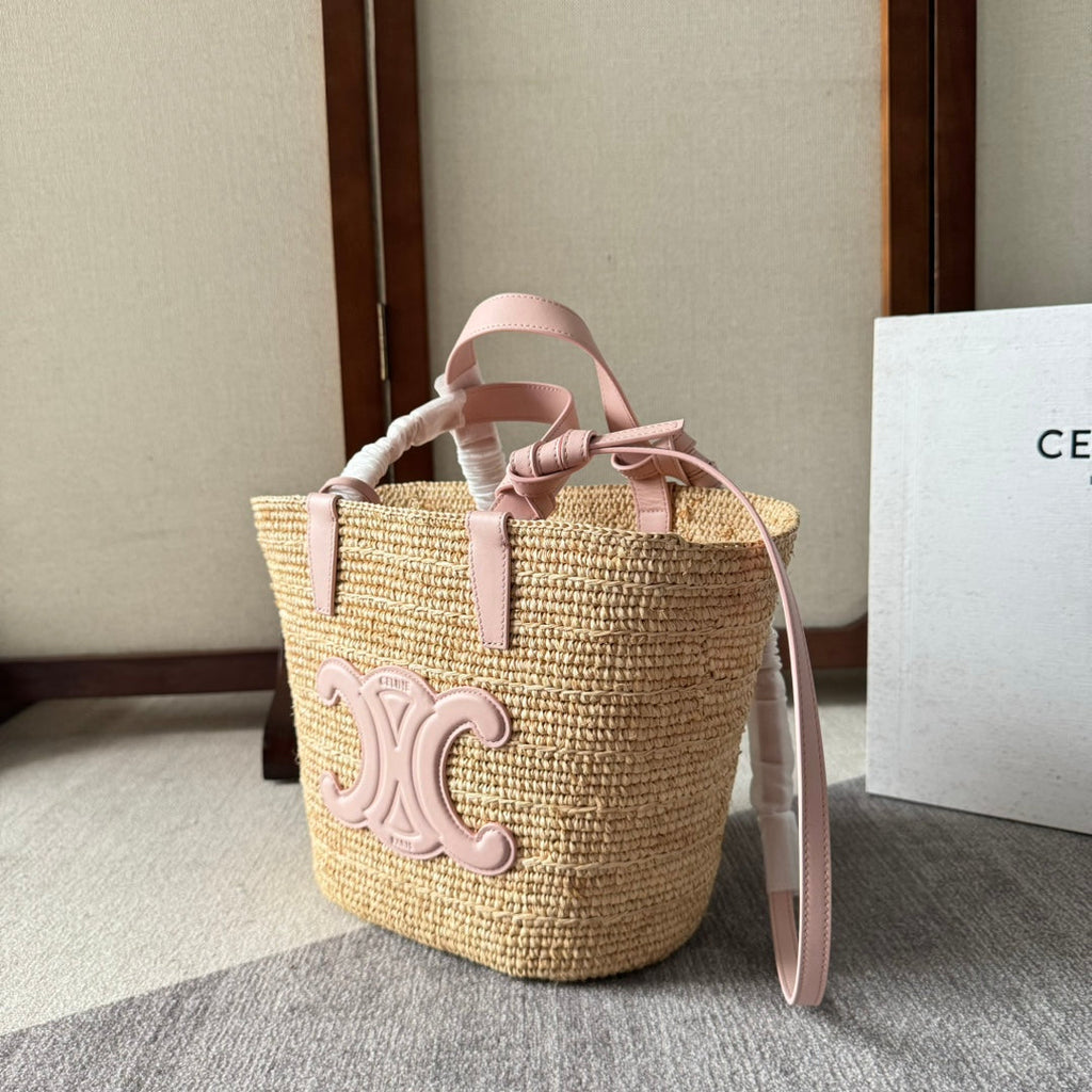 TEEN SUPPLE CELINE 22 PINK IN RAFFIA AND CALFSKIN