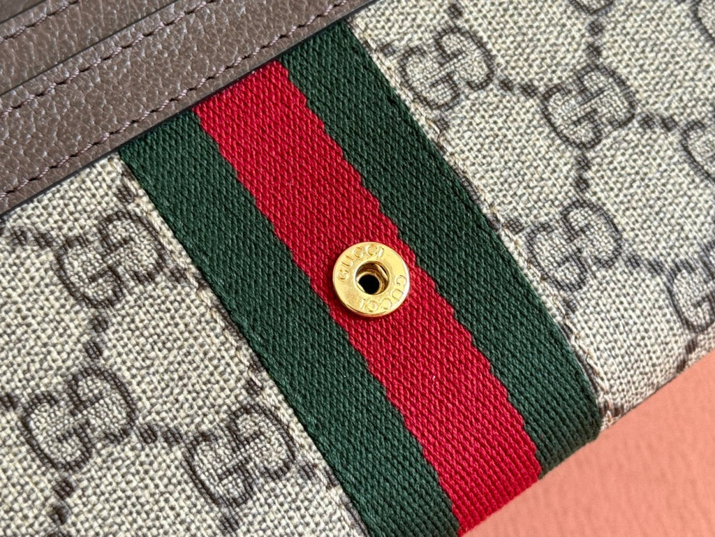 OPHIDIA WALLET ON GOLD CHAIN 19 IN BEIGE AND DARK BROWN CANVAS AND BROWN CALFSKIN