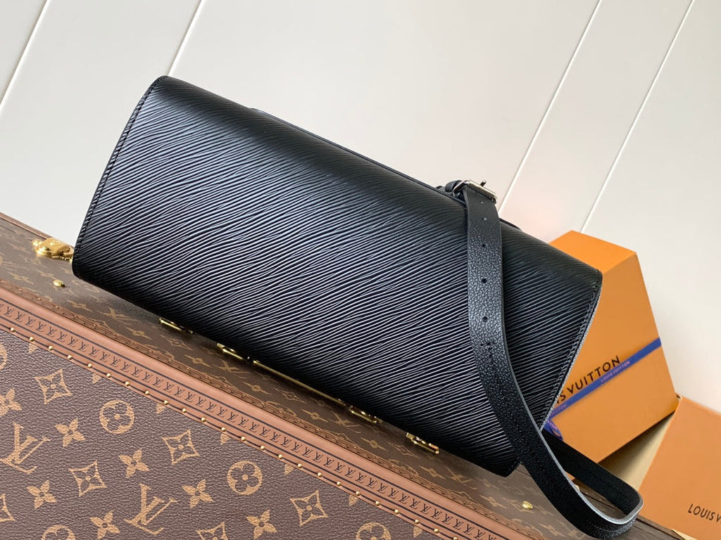 MARELLE TOTE BB BAG 30 IN BLACK EPI GRAIN COWHIDE LEATHER