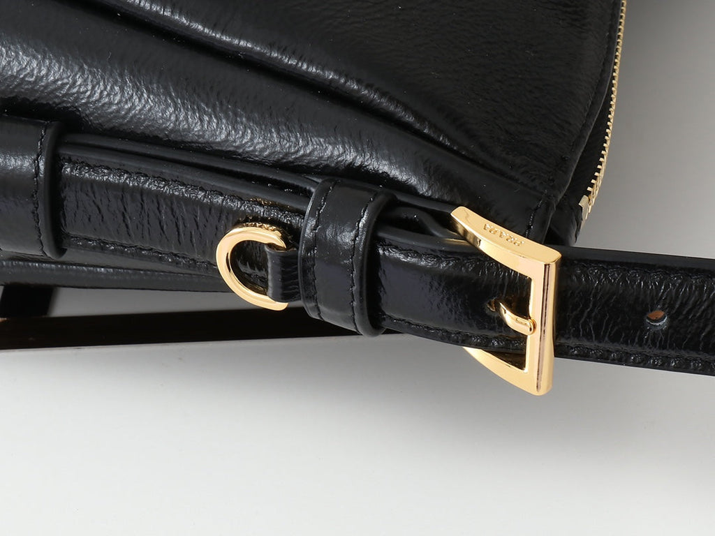 TRIANGLE LOGO HOBO BAG 39 IN BLACK SMOOTH CALFSKIN