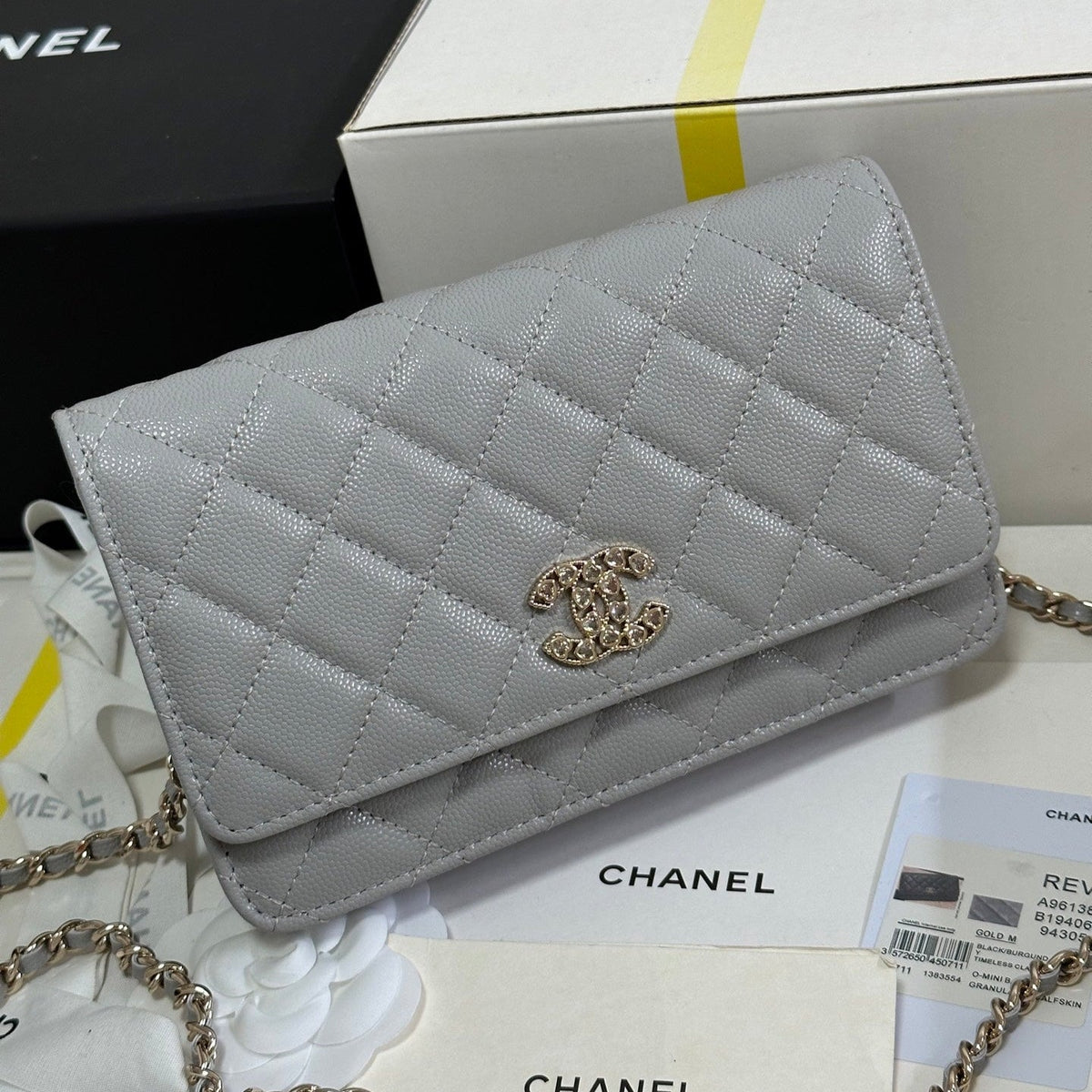 STRASS WOC ENTRUPY BAG 19 IN SPANISH GREY CALFSKIN GOLD HARDWARE