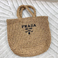 EMBROIDED LOGO TOTE BAG 38 IN BEIGE WOVEN RAFFIA