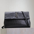 WEST HOLLYWOOD BAG 28 IN BLACK CROCODILE TEXTURED CALFSKIN SILVER HARDWARE
